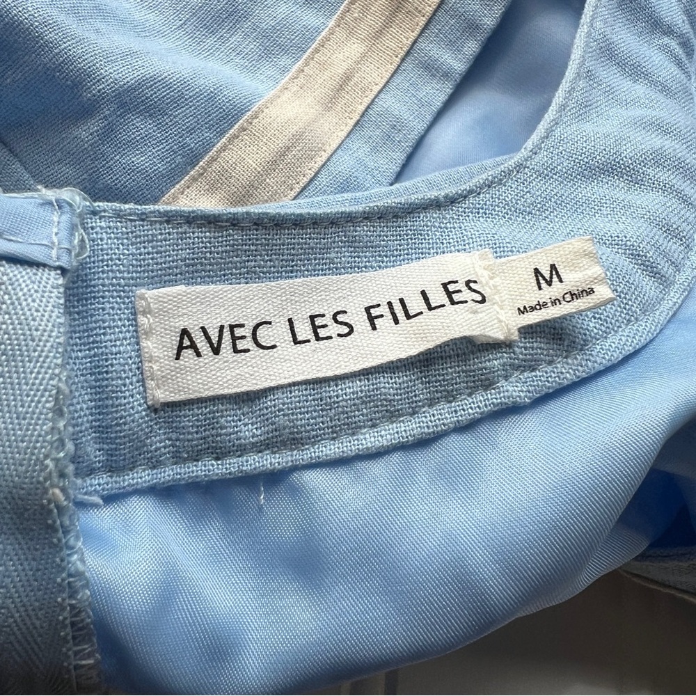 NEW Avec Les Filles Colorblock Linen Blend Crop Top Sz M - Picture 7 of 8